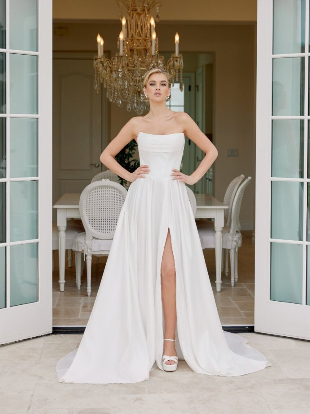 New White Strapless A-Line Off White Wedding Gown w/ Corset Bodice NX JE1082